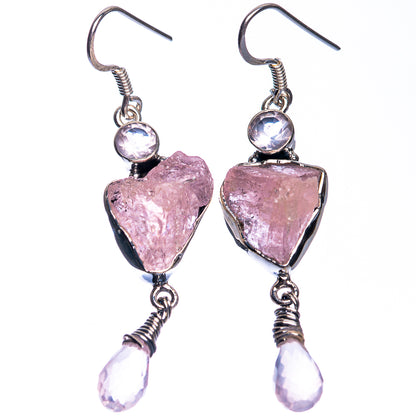 Rough Rose Quartz, White Quartz Earrings 2 1/8" (925 Sterling Silver) E432641