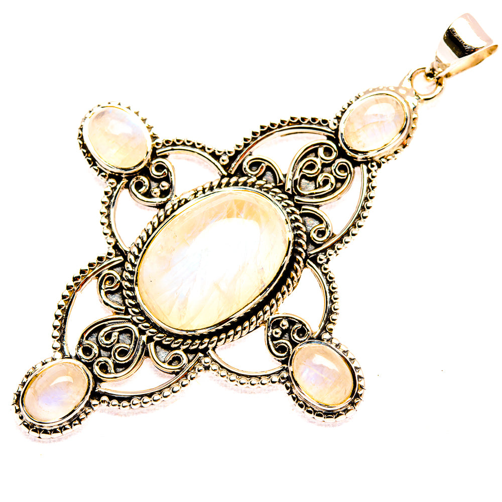 Sterling silver rainbow moonstone pendant with oval opalescent cabochons and attached bail
