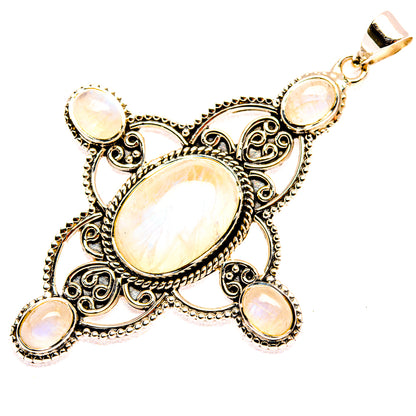 Sterling silver rainbow moonstone pendant with oval opalescent cabochons and attached bail