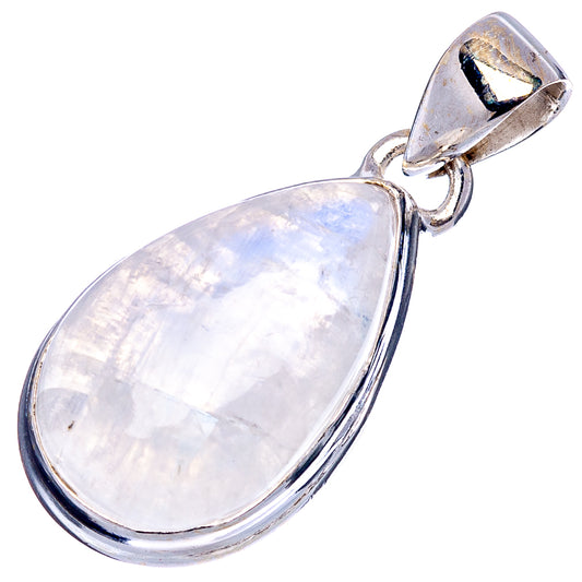 Sterling silver moonstone oval pendant with open bail and iridescent rainbow sheen
