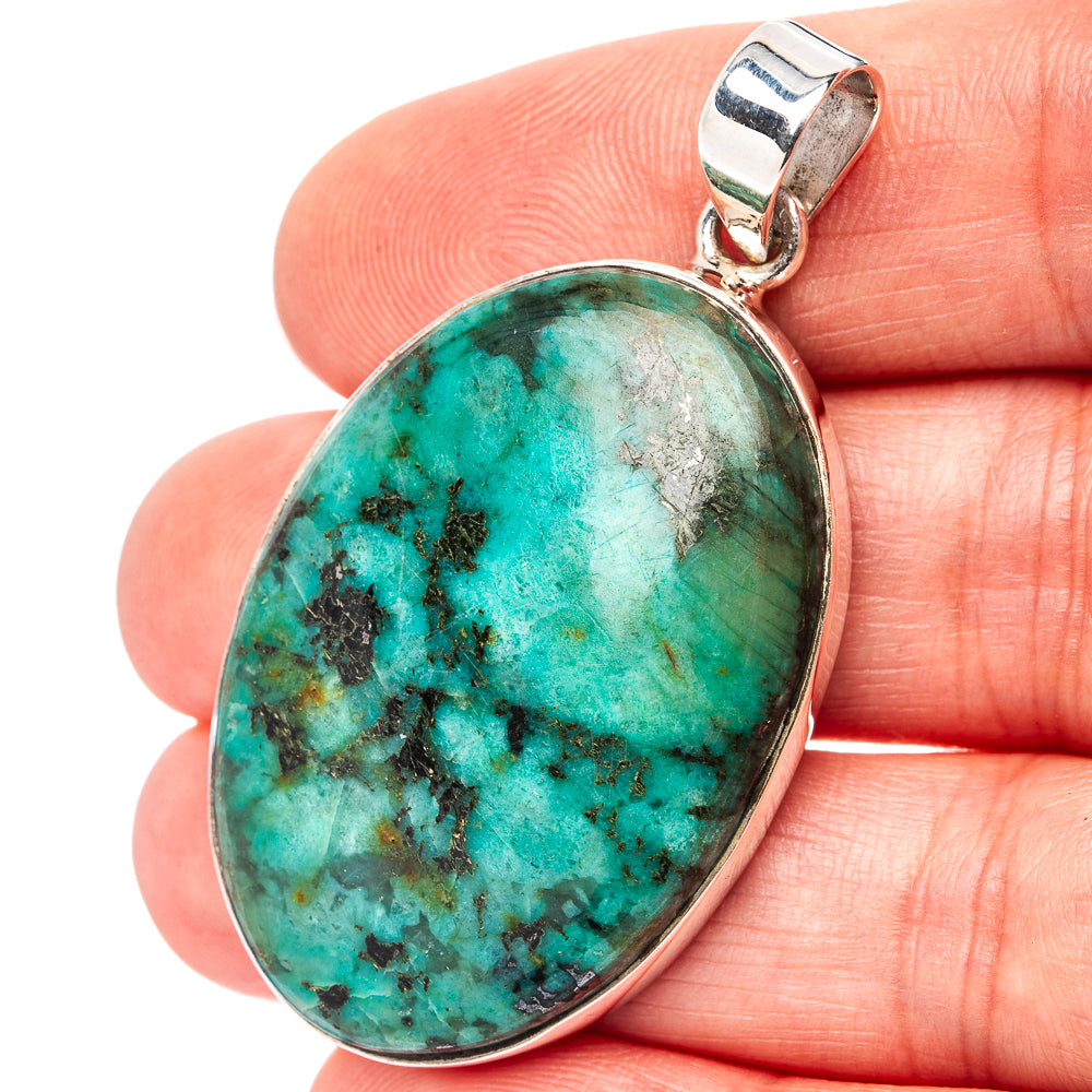 Premium African Turquoise Jasper Pendant 1 7/8" (.925 Sterling Silver)