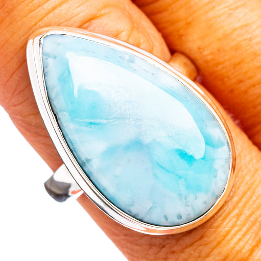 Sterling silver Larimar teardrop ring, size 9