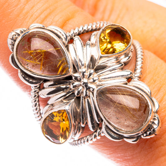 Large Rutilated Quartz, Citrine Ring Size 9 (925 Sterling Silver) R141671