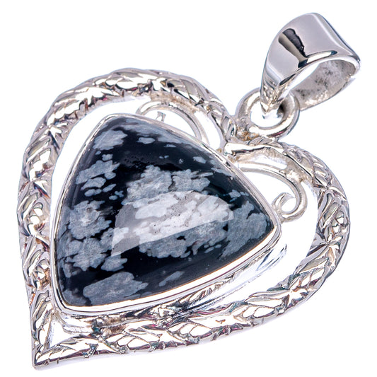 Sterling silver snowflake obsidian heart pendant with rope frame and top bail