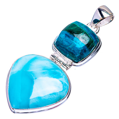 Larimar, Malachite In Chrysocolla Pendant 1 7/8" (925 Sterling Silver) P38831