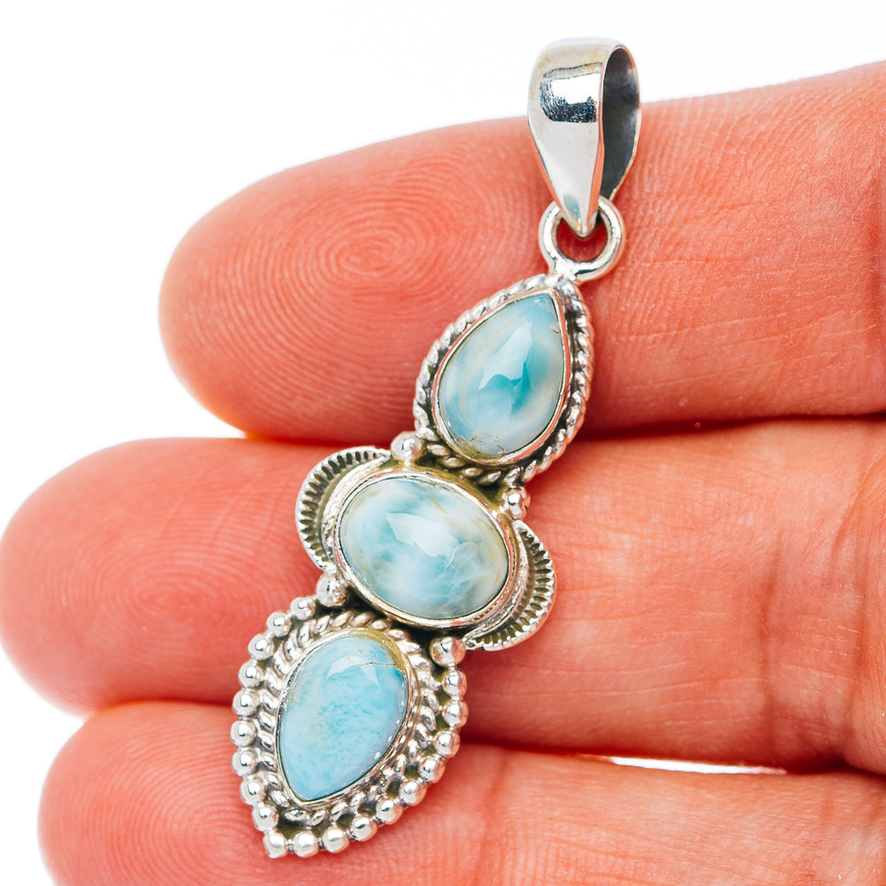 Larimar Pendant 1 7/8" (.925 Sterling Silver)