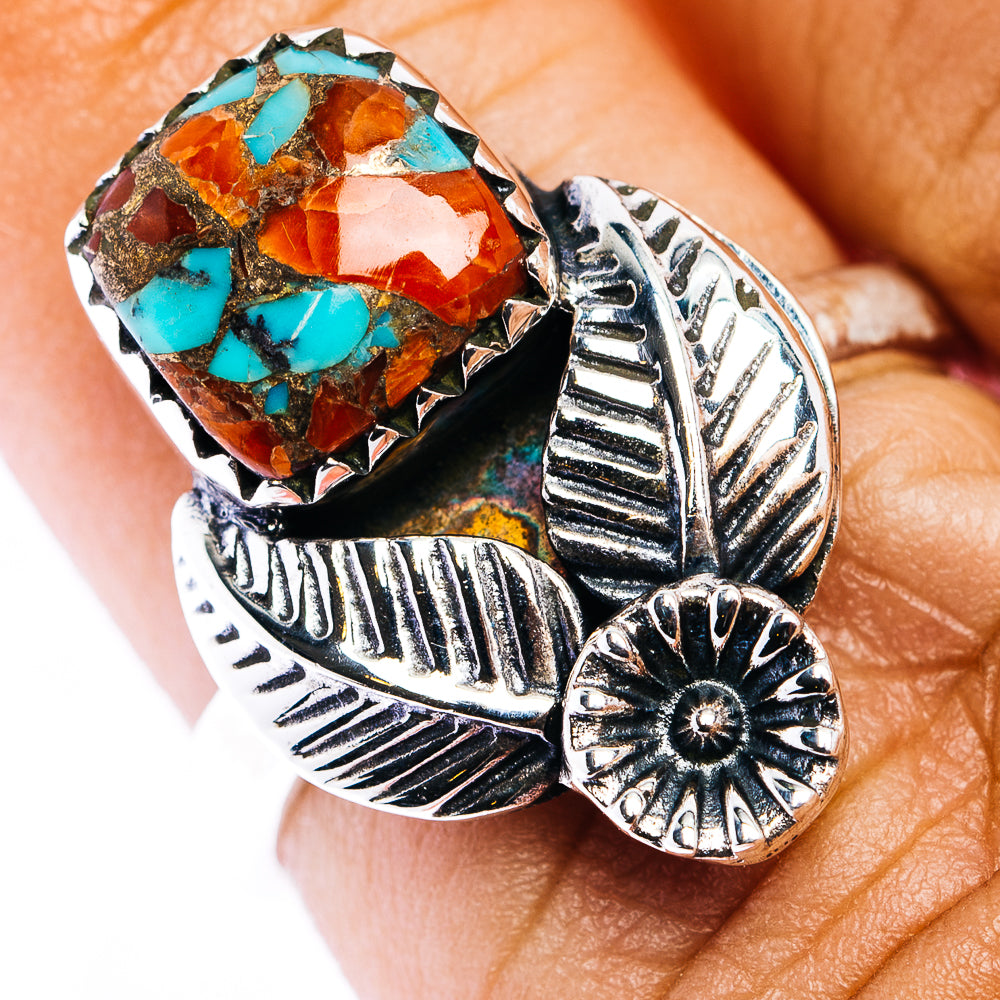Coral Turquoise Matrix Ring Size 7 (.925 Sterling Silver)