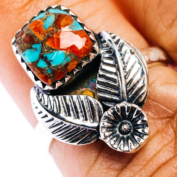 Coral Turquoise Matrix Ring Size 7 (.925 Sterling Silver)