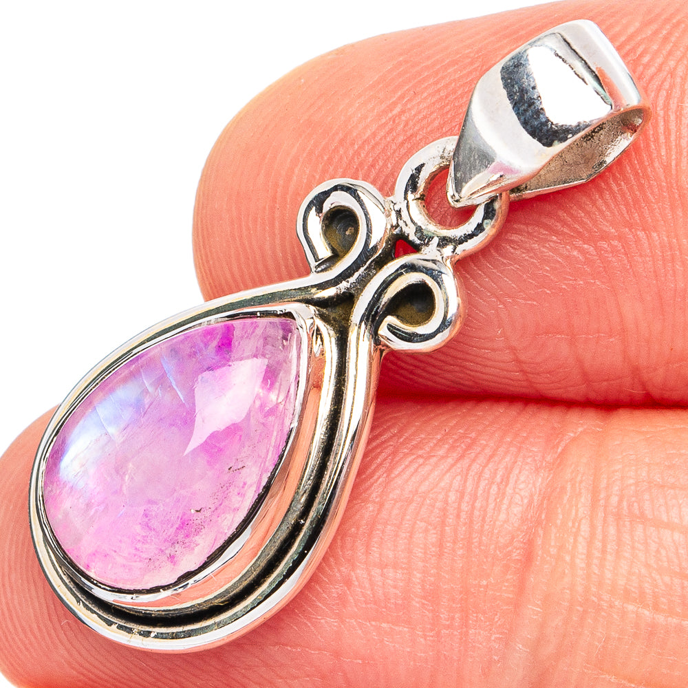 Pink moonstone teardrop pendant in 925 sterling silver with looping bail