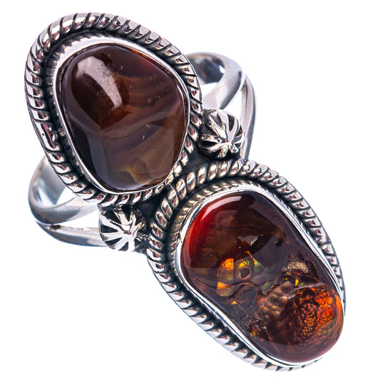 Sterling silver fire agate oval double-stone ring with ornate bezel and star details