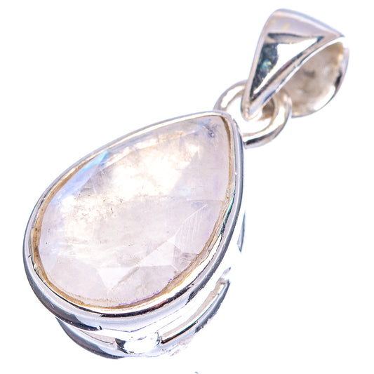 Teardrop moonstone pendant with faceted iridescent stone in .925 sterling silver
