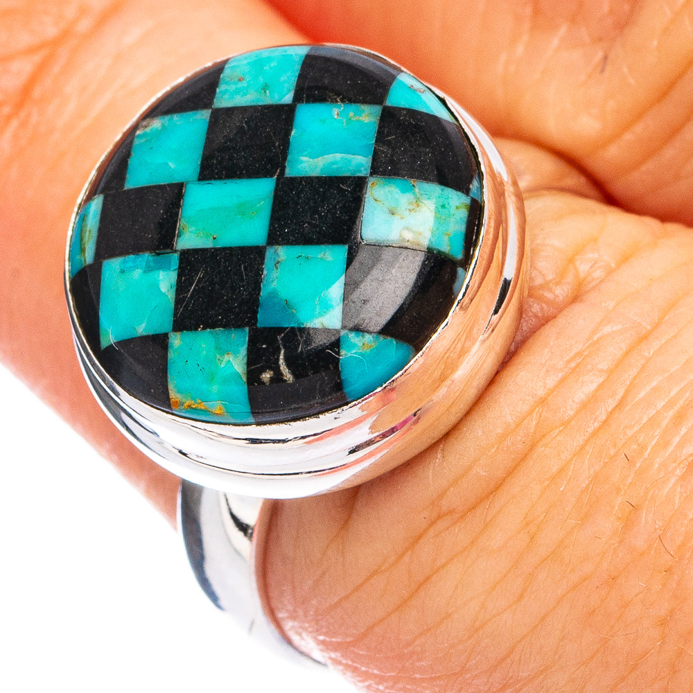 Rare Kingman Turquoise Black Onyx Ring Size 7.25 (.925 Sterling Silver)