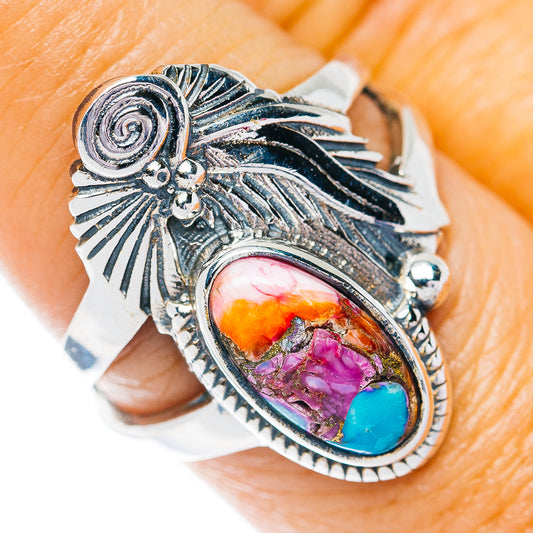 Southwestern Style Pink Dahlia Turquoise Ring Size 7.75 (.925 Sterling Silver)