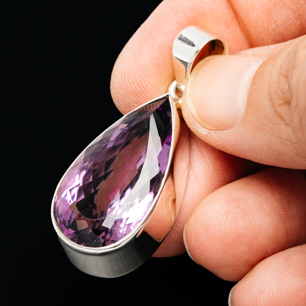 Premium 34ct Faceted Brazilian Amethyst Pendant 1 3/4" (.925 Sterling Silver)