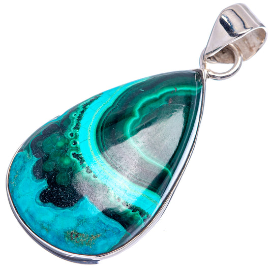 Sterling silver malachite-in-chrysocolla teardrop pendant with turquoise-green stone