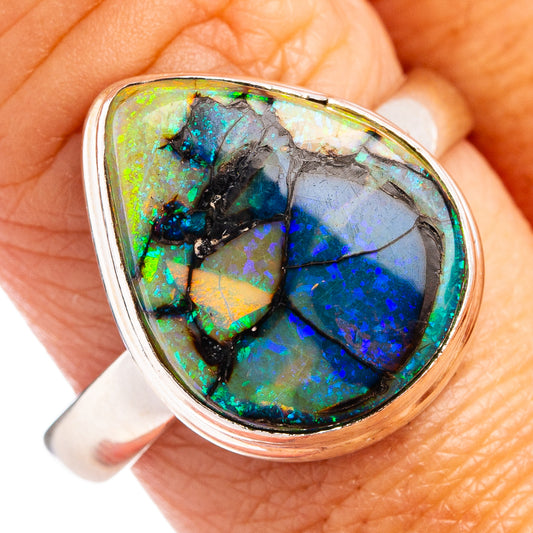 Sterling silver opal ring with oval multicolor opal stone and prong setting