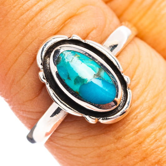 Sterling silver ring with oval turquoise cabochon, size 8.5