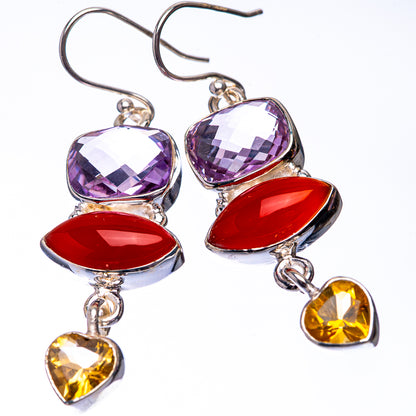 Faceted Amethyst, Carnelian, Citrine 925 Sterling Silver Earrings 1 7/8" (925 Sterling Silver) EARR432205