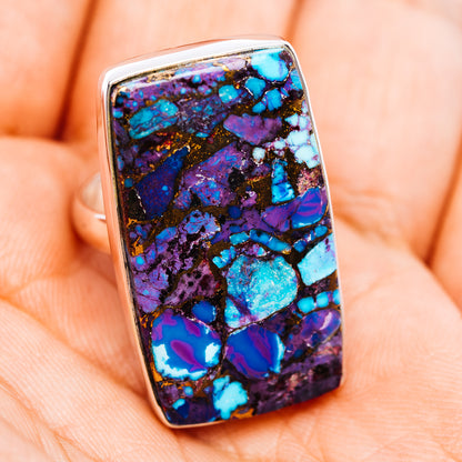 Purple Copper Turquoise Ring Size 8 Adjustable (.925 Sterling Silver)