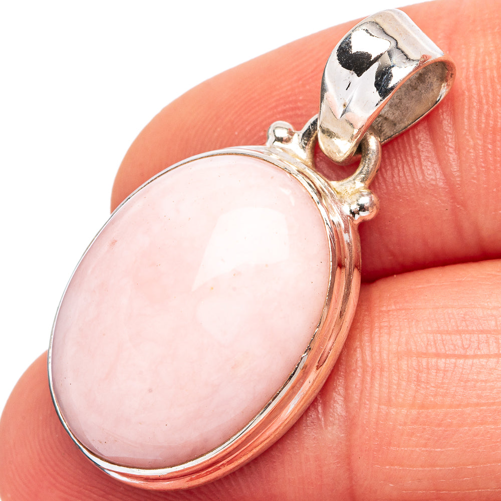 Pink opal pendant in .925 sterling silver with oval bezel and open bail