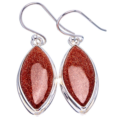 Goldstone Earrings 1 1/2" (.925 Sterling Silver)