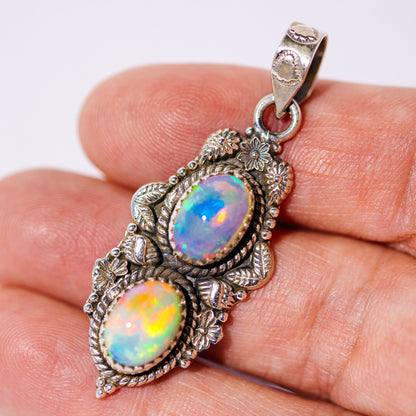 Large Southwestern Style Ethiopian Opal Pendant 1 7/8" (.925 Sterling Silver)