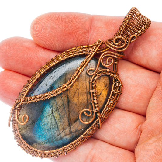 Labradorite Wire Wrap Pendant 2 7/8" (Copper)