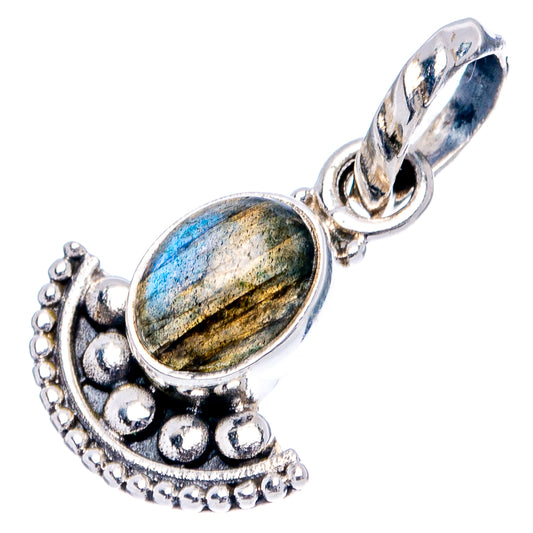 Labradorite dainty pendant in .925 sterling silver, oval stone with blue flash