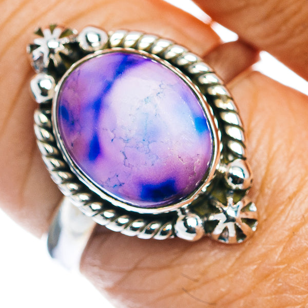 Southwestern Style Violet Blue Dahlia Mohave Turquoise Ring Size 9.25 (.925 Sterling Silver)