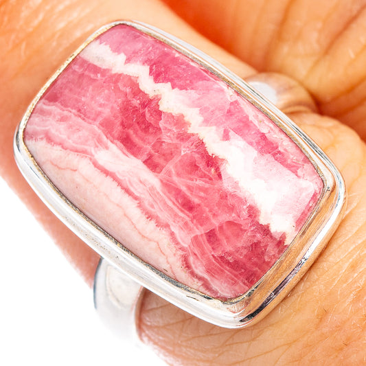 Rhodochrosite cabochon ring in .925 sterling silver with pink bezel-set stone