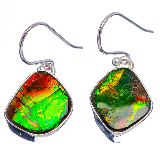 Sterling silver ammolite teardrop earrings with iridescent green and red flash