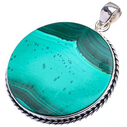 Malachite Coin Pendant 2" (925 Sterling Silver) PD38524