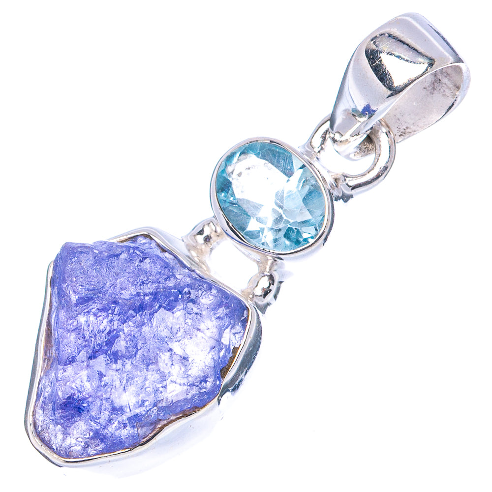 Raw tanzanite and blue topaz pendant with oval blue stone, .925 sterling silver