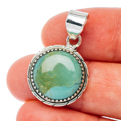 Exclusive Southwestern Style Kingman Turquoise Pendant 1 1/4" (.925 Sterling Silver)