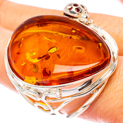 Baltic Amber Ladybug Ring Size 8 (925 Sterling Silver) R1899