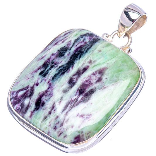 Sterling silver pendant with oval gemstone, green purple white marbled pattern and bail