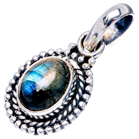 Oval labradorite pendant in .925 sterling silver with prong-set blue stone and bail