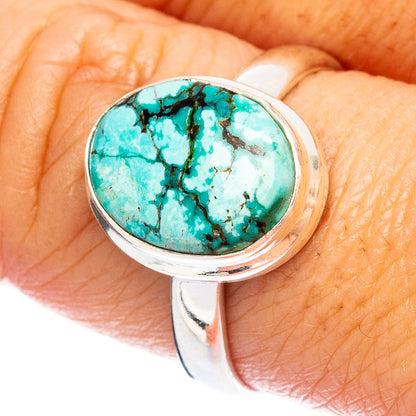 Sterling silver turquoise spiderweb cabochon ring, size 8.75