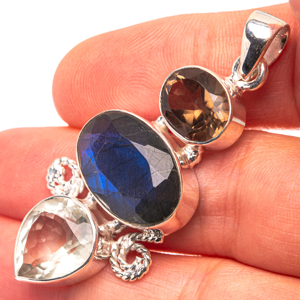 Labradorite, White Quartz, Smoky Quartz 925 Sterling Silver Pendant 2" (925 Sterling Silver) PD38659