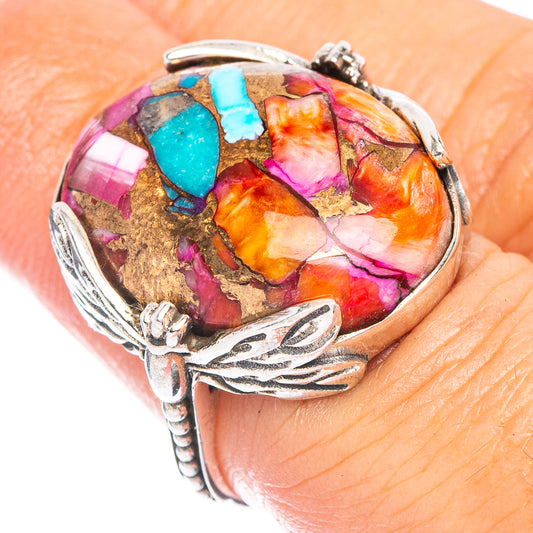 Kingman Pink Dahlia Turquoise Ring Size 6.5 (925 Sterling Silver) R7405