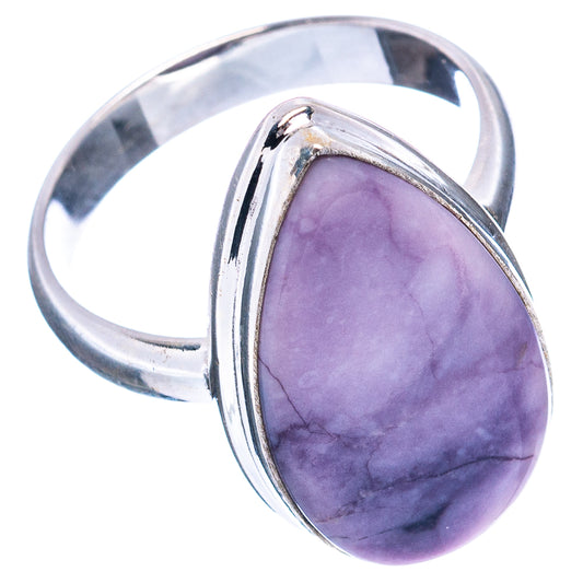 Oval purple opal cabochon set in .925 sterling silver ring band, side view, size 8