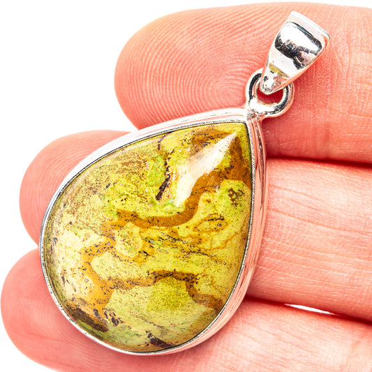Sterling silver pendant with teardrop cabochon green-gold Gaspeite stone