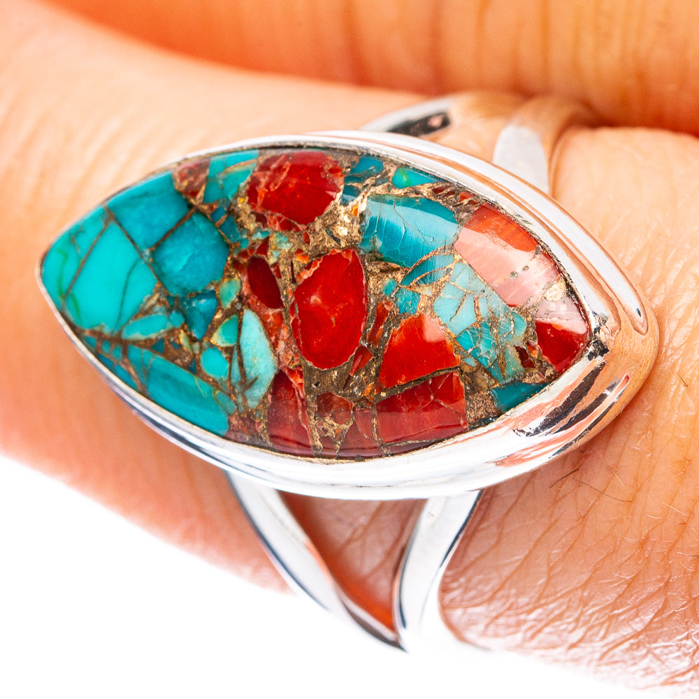 Turquoise And Coral Ring Size 8 (925 Sterling Silver) R4097