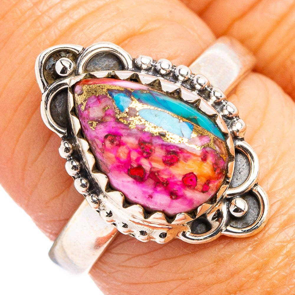 Pink Dahlia Mohave Turquoise Ring Size 7.75 (.925 Sterling Silver)
