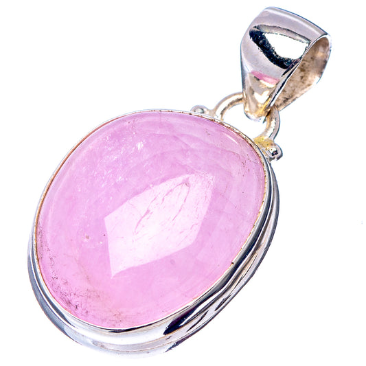 Pink oval kunzite pendant with polished .925 sterling silver setting and top loop