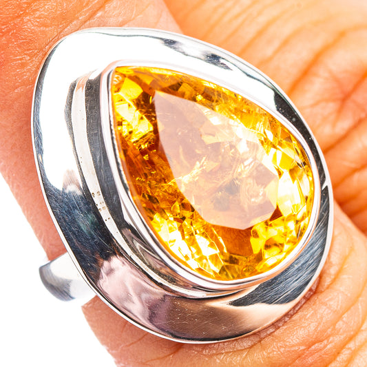 Size 6 sterling silver citrine gemstone ring with faceted oval centerpiece