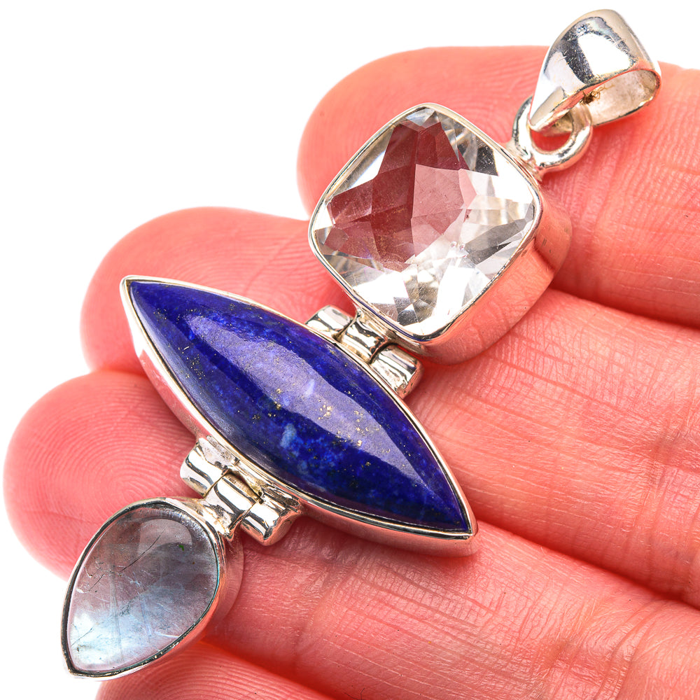 Lapis Lazuli, White Quartz, Blue Fluorite Pendant 2 1/8" (925 Sterling Silver) PD38507