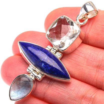 Lapis Lazuli, White Quartz, Blue Fluorite Pendant 2 1/8" (925 Sterling Silver) PD38507