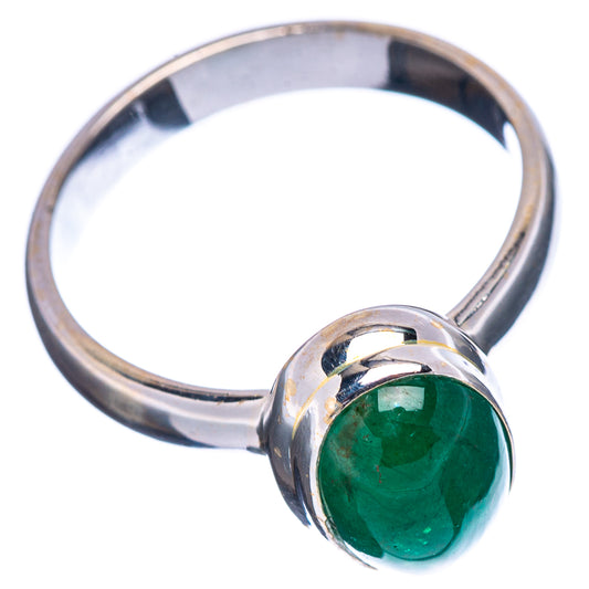 Sterling silver emerald ring with oval green cabochon, side view, size 8.75