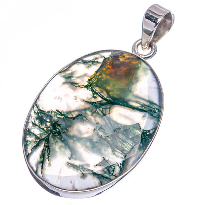 Green Moss Agate Pendant 1 7/8" (.925 Sterling Silver)
